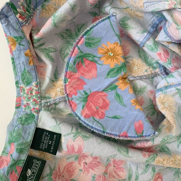 Vintage Cabin Creek Floral Collar Button Up Short Sleeve Shirt Prep Coastal Boho - Picture 14 of 15